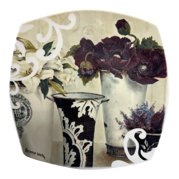 Cypress Home Kathryn White Floral Still Life Square Plate – 8” Decorative Tray - Picture 1 of 4